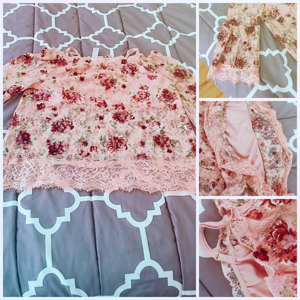 Off the shoulder pink floral shirt